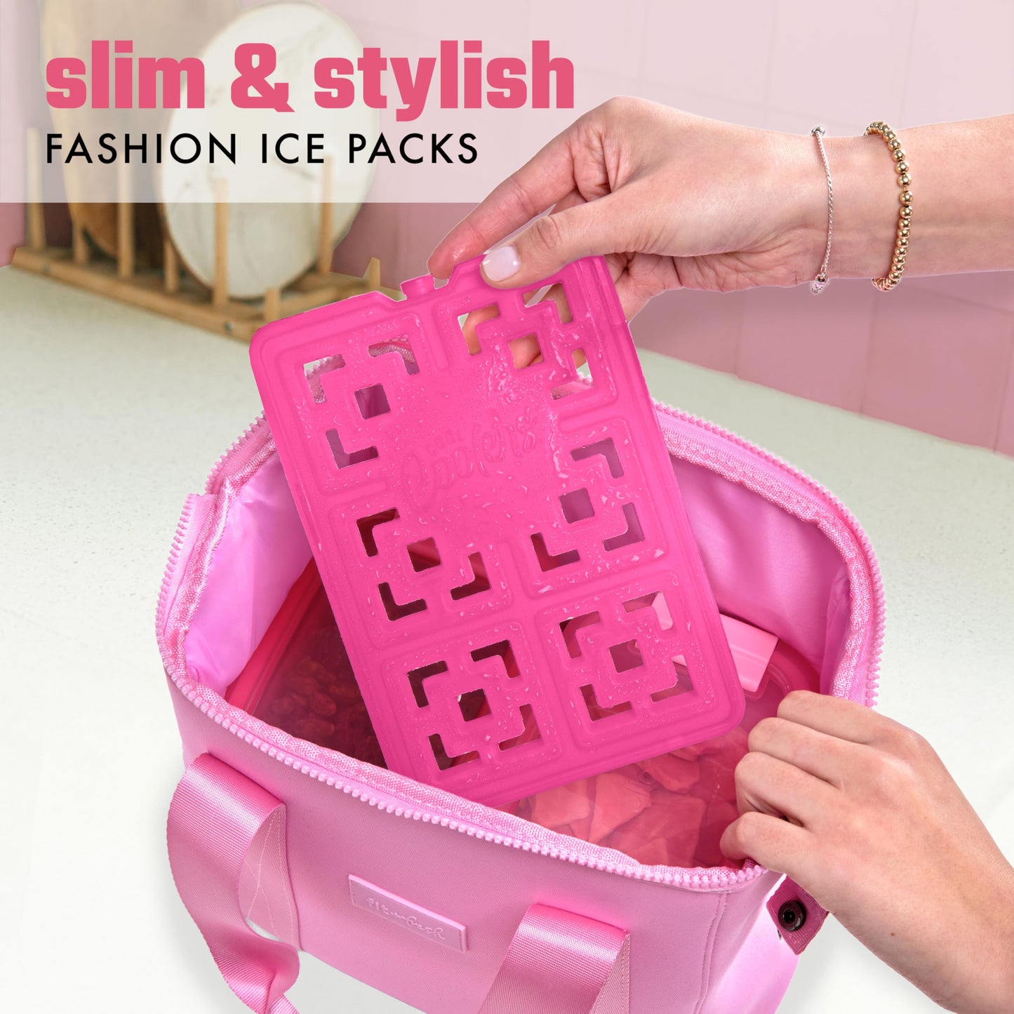 Cool Coolers XL Fashion Ice by Fit & Fresh, 2pk Ice Blocks for Lunchboxes, Quick Freeze, Space Saving, Stylish Reusable Freezer Packs for Coolers, Hot Pink