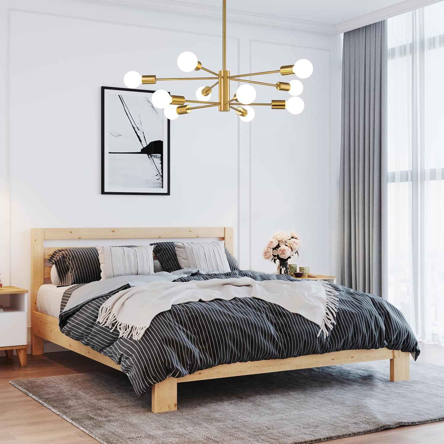 8-Light Gold Sputnik Chandelier - Modern Adjustable Ceiling Light for Dining Room, Kitchen & Foyer