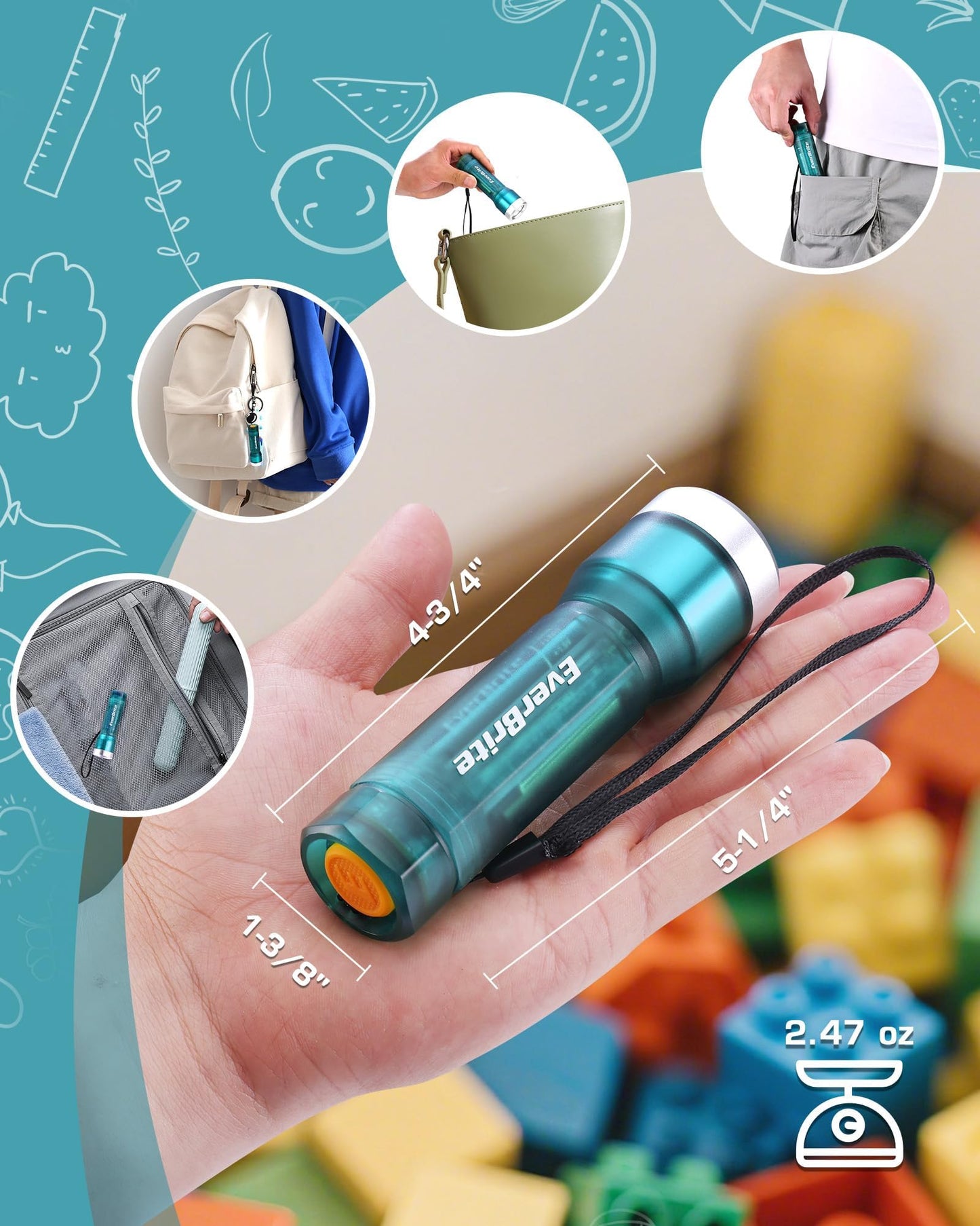 EverBrite Mini Flashlight, LED Flash Light with 3 Modes, 3 AAA Batteries Included, Water-Resistant Small Flashlight for Emergencies and Camping, Blue,1 Pack