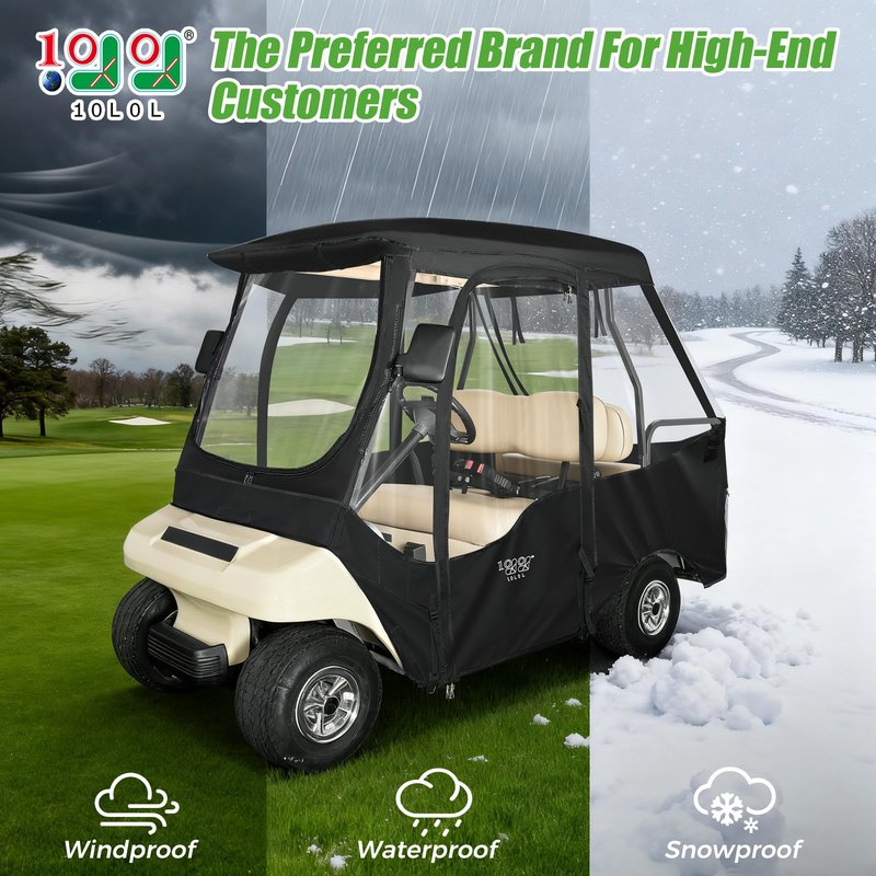 10L0L 4 Passenger Golf Cart Enclosure for Club Car DS Short Roof, 600D Waterproof Golf Cart Rain Cover, Heavy Duty Driving Enclosure, Snowproof Windproof, with Clear PVC Windows & Tail Light Panel