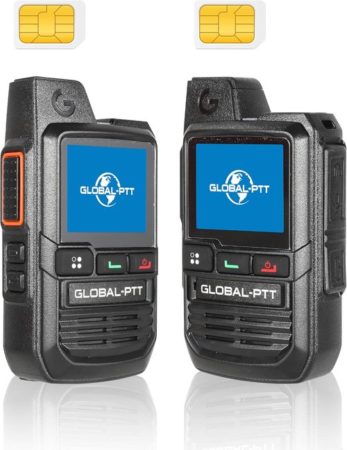 GlobalPTT 2-Pack Walkie Talkies - Rechargeable Handheld PoC Two-Way Radios with Unlimited Range