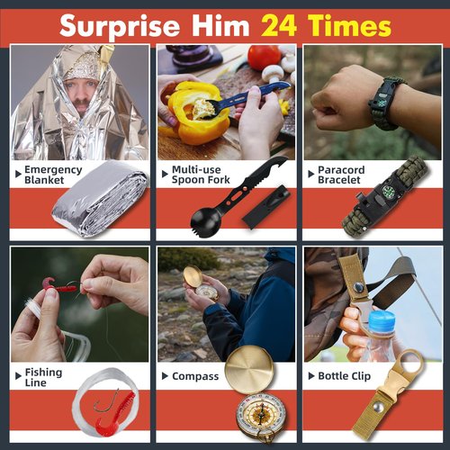 VEITORLD Gifts for Him Men Husband Dad Valentines Day - Survival Gear and Equipment 12 in 1, Survival Kits - Cool Fishing Hunting Camping Anniversary Birthday Gift for Man Teen Boy Boyfriend Women
