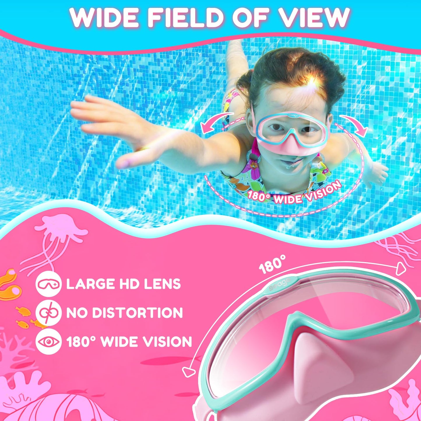 Seago Kids Swim Goggles 4 Pack for 3-12, Anti-Fog UV Protection Clear Wide View No Leaking