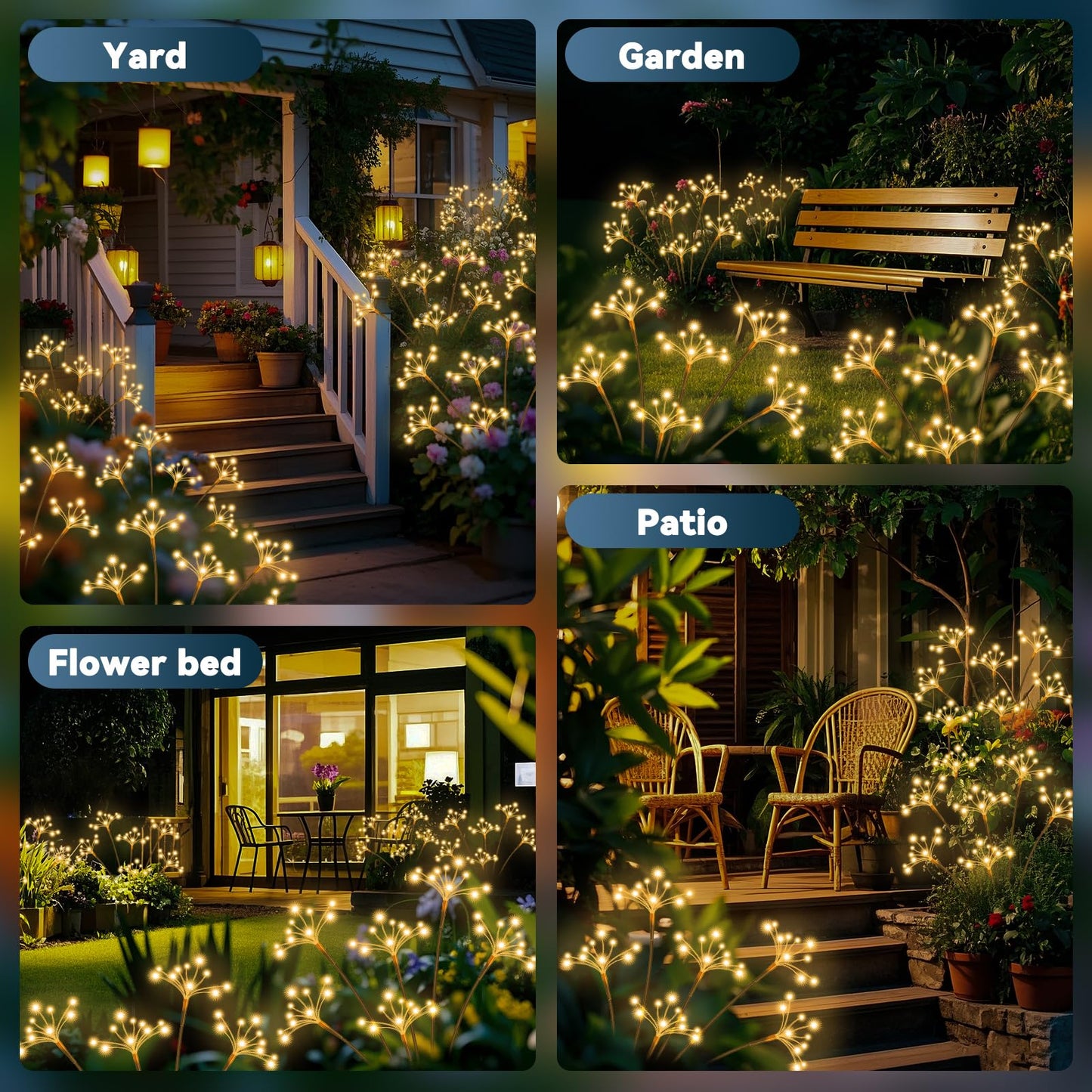 JJGoo Solar Garden Lights, New Upgraded 2 Pack Solar Swaying Starburst Light, Waterproof Fireworks Outdoor Lights, Yard Patio Pathway Decoration, Warm White