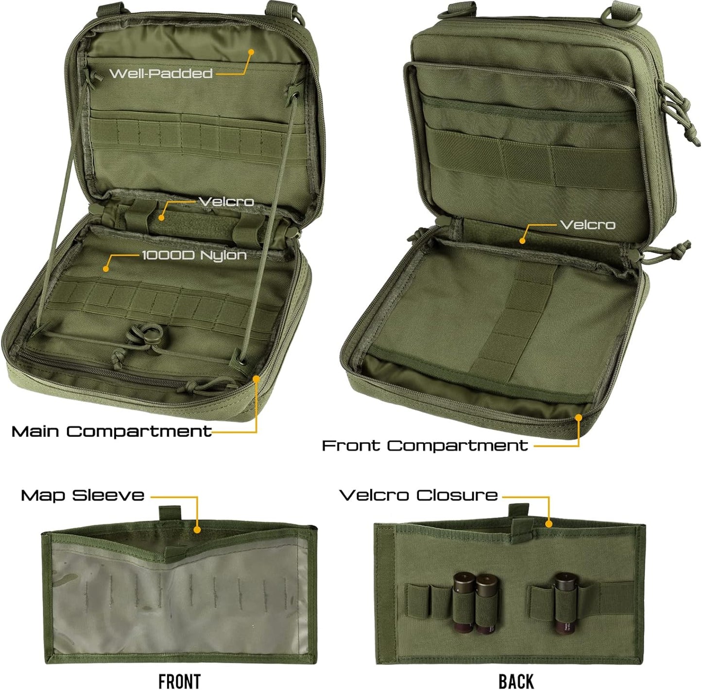 WYNEX Tactical Molle Admin Pouch - Laser Cut Design Utility Organizer with Map Pocket | EDC EMT Pack