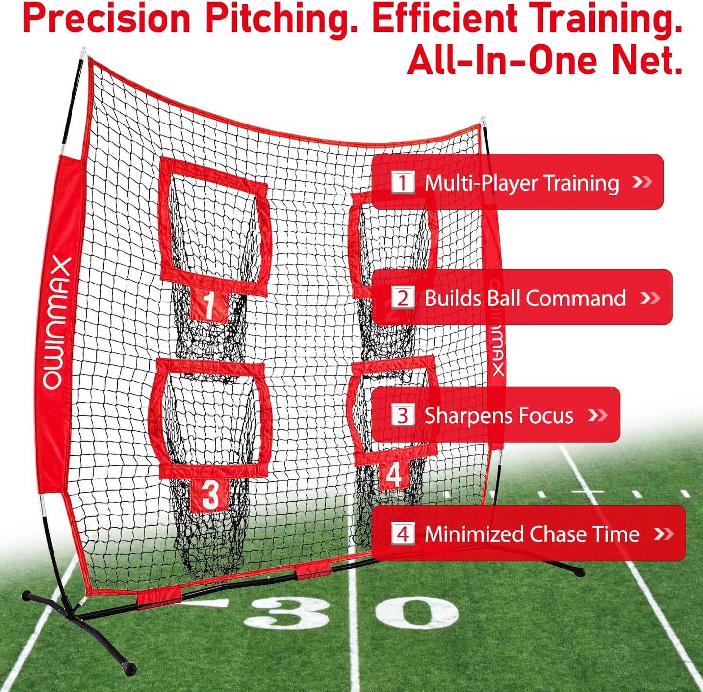 Skiennix Football Trainer Net - 6x6 Ft Target Practice with 4 Targets & Carry Bag - Black/Red for Kids