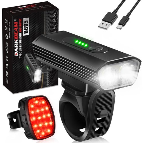 DARKBEAM Bike Headlight Rechargeable USB-C, Bicycle Lights 4000LM Ultra Bright, Mountain Bike Light Set for Night Riding, 6+5 Mode Waterproof Front Bike Light & Rear Light for Road, Cycling