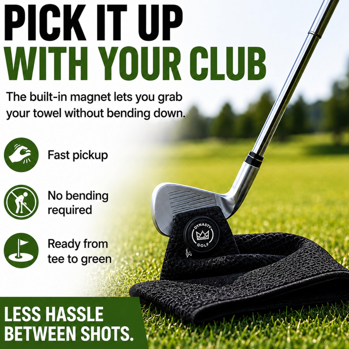 Dynasty Golf Magnetic Golf Towel, 17" x 12.5" Waffle Microfiber Golf Towel with Magnet for Ball and Club Cleaning, Quick Pickup During Play