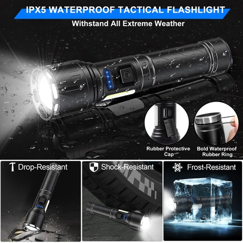 Banral Rechargeable Magnetic Flashlights High Lumens, Super Bright LED Powerful Flashlight 8 Modes with COB Work Light, Waterproof Handheld Flash Light for Camping (2 Pack with Paper Box, Black)