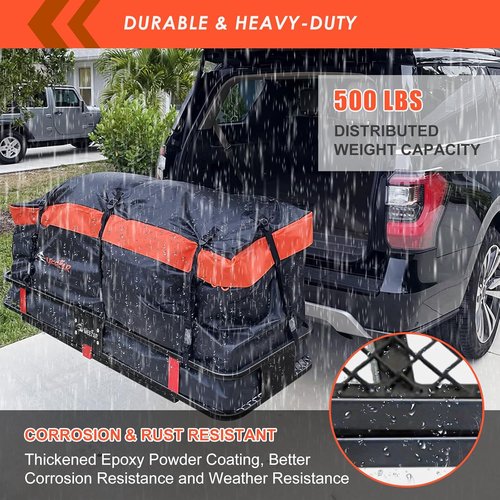 **Hitch Mount Cargo Carrier Basket by [Brand Name] - 500 Lbs Capacity, Waterproof Bag & Accessories | 60"x25"x6"**