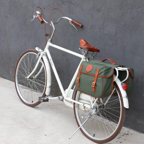 TOURBON Bike Pannier Bags Waterproof Bicycle Rear Rack Tail Bag - Canvas and Leather