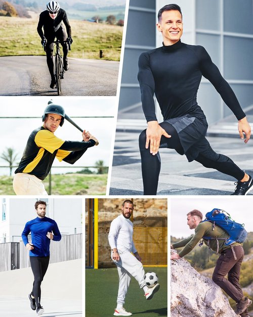 Runhit Black Compression Shirt Men Long Sleeve Turtleneck Workout Tops Athletic Sports Undershirts for Football Running