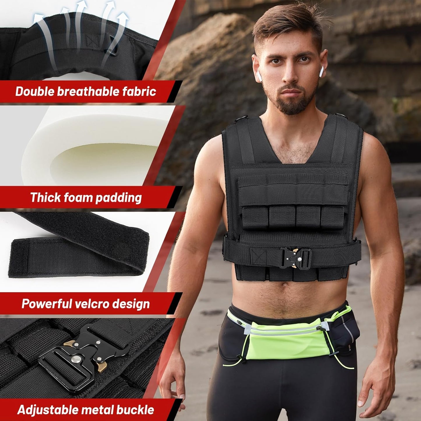 Skiennix Weighted Vest - Adjustable 26lbs to 45lbs | Heavy-Duty Workout Vest for Strength Training & Running