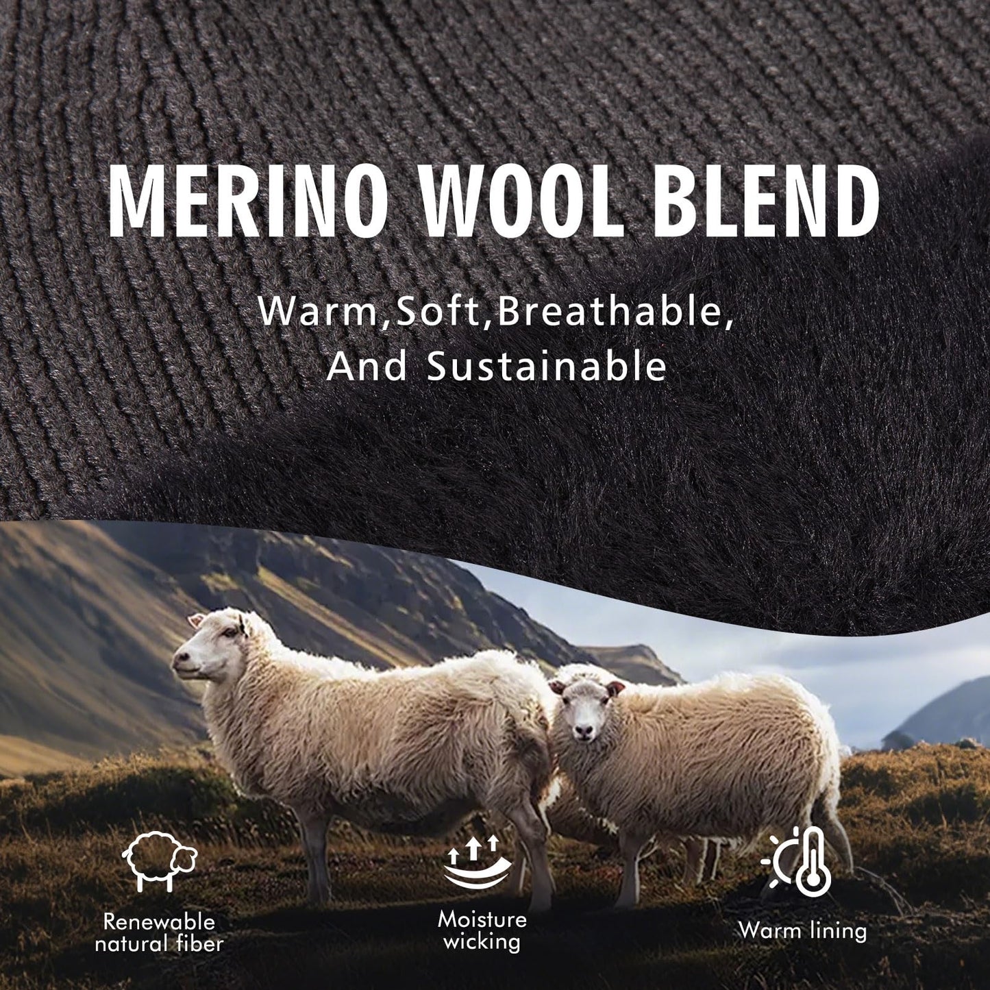 TOP-EX Winter Wool Beanie Hat with Ear Flap for Men Fleece Lined Waterproof Warm Cold Weather Thermal Knit Hat Snow Outdoors Gifts Big Head Grey X-Large XX-Large XL XXL