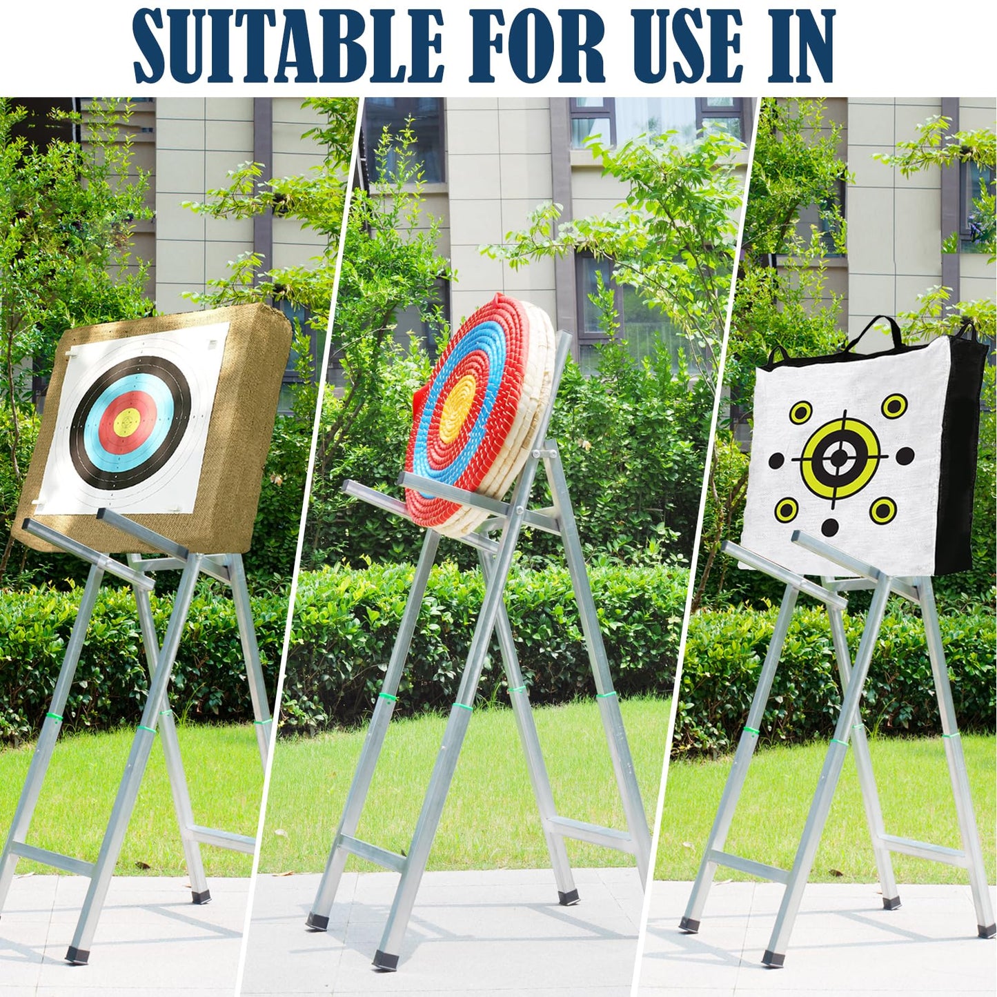 Archery Target Stand for Backyard, Foldable Metal Archery Target Stands for Straw & Point Bag Target Stand - Easy to Carry (Silver-A)