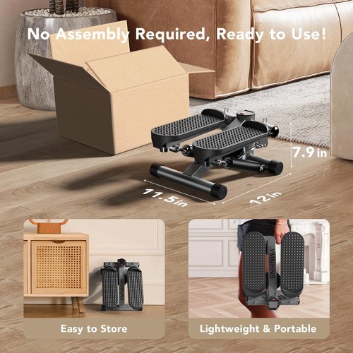 YMNHNB Mini Stepper with Resistance Bands, Stair Stepper for Exercise at Home, Compact Hydraulic Fitness Machine, Adjustable Step Height, Quiet Design, 300LBS Capacity, Calories, and Steps Tracking