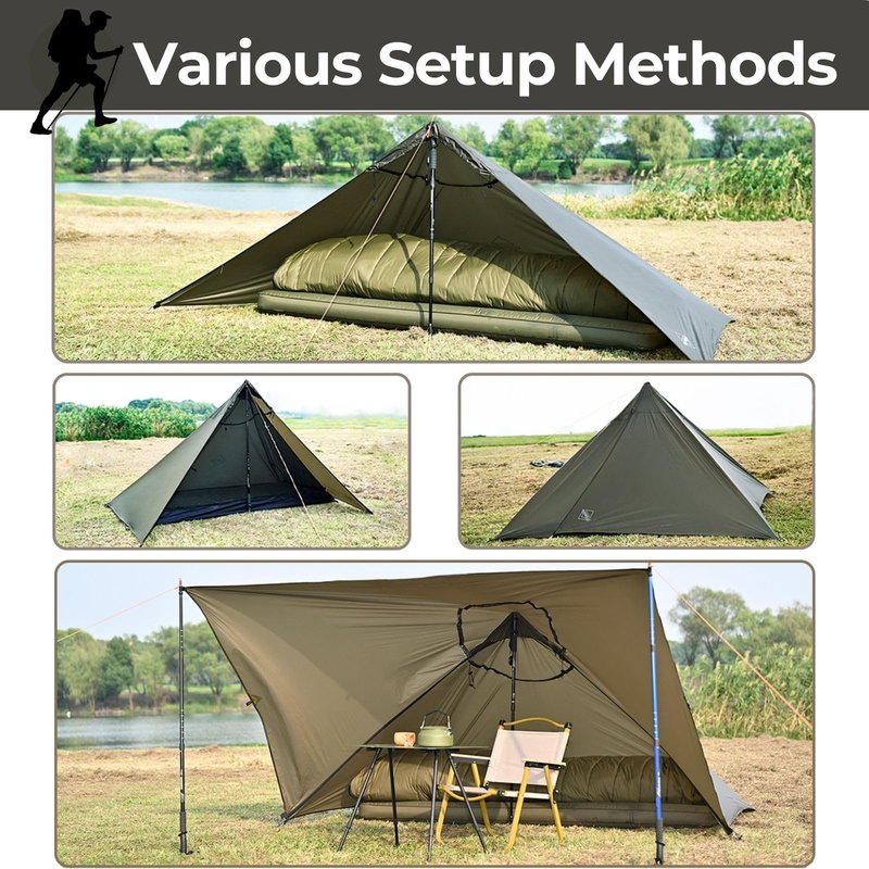 Onewind Lightweight Bushcraft Poncho Shelter, Solitary Shelter Cape Emergency Survival Shelter Tent Ultralight Minimalist Shelter for Camping Hiking Backpacking Bug Out Bag, OD Green