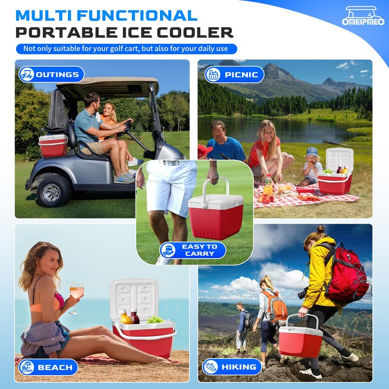 Upgrade 15L Golf Cart Cooler, Portable Golf Cart Ice Chest with Mounting Bracket, Ice Packs, 15 Quart Large Capacity Strong Insulation Ice Cooler Fits Club Car EZGO Yamaha (Red Golf Cart Cooler)