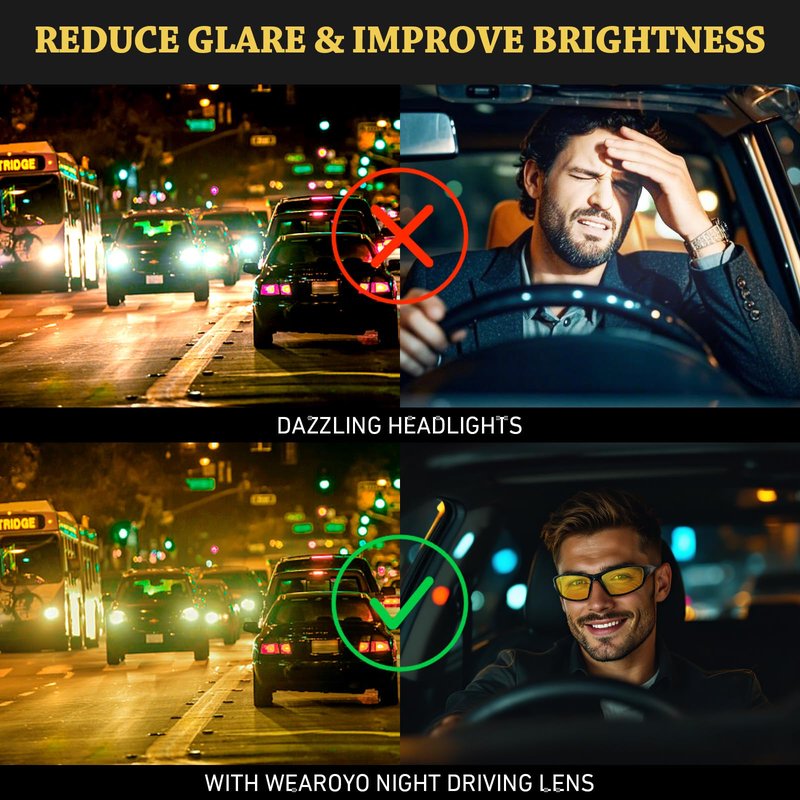 WEAROYO Night Vision Driving Glasses for Men Women,Sports Style Wrap Around Anti Glare with Polarized Yellow Lens