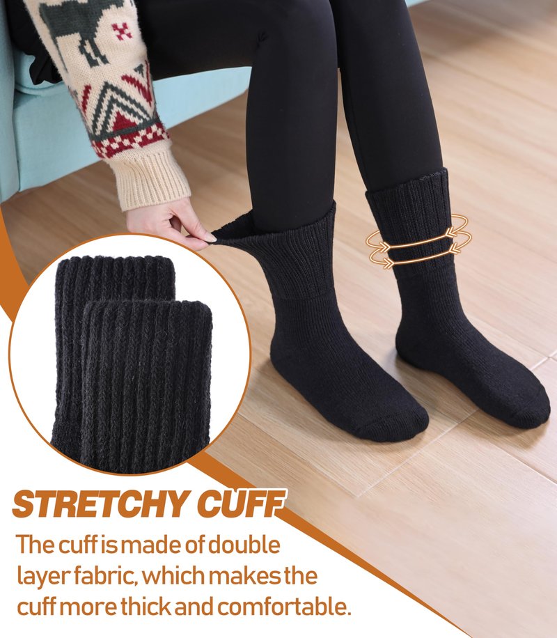 DYW Womens Merino Wool Boot Socks Thermal Thick Winter Warm Cozy Hiking Work Boot Socks Christmas Gift (3 Pairs-Black)