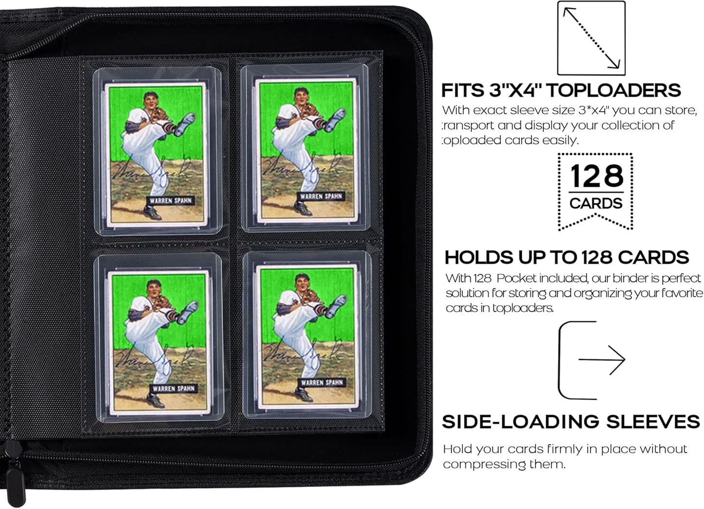 Top Loader Binder - Holds 128 Trading Cards | 4 Pocket Design for 3" x 4" Rigid Holders - Brilliant Green
