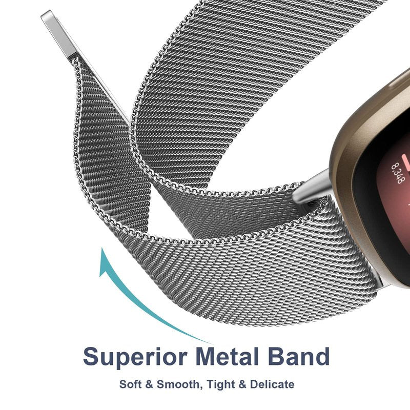 Meliya Metal Bands for Fitbit Sense 2 / Fitbit Sense/Fitbit Versa 4 / Versa 3 for Women Men, Stainless Steel Wristband Replacement Straps for Fitbit Versa 4/Sense 2/Sense/Versa 3 Smartwatch