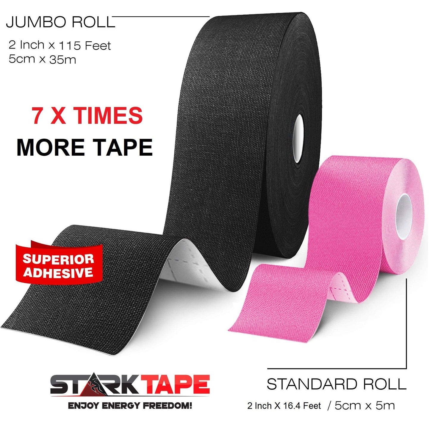 Starktape Kinesiology Tape Bulk for Sensitive Skin, Physio Medical Sports Tape, Kt Tex Gold for Physical Therapy, Knee, Shoulder, Ankle, Wrist, Foot, Back Muscle, Black