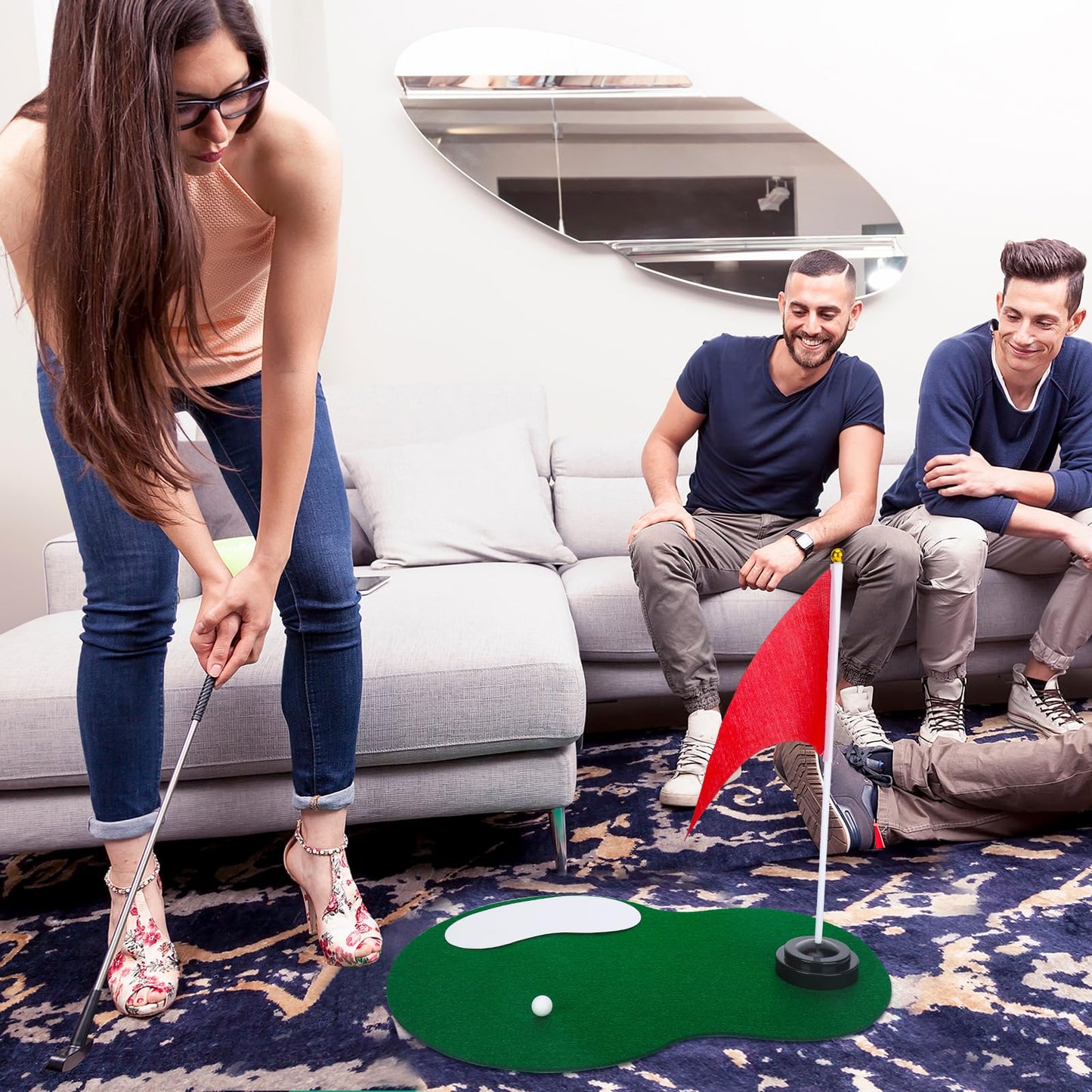 Tinideya 4 Set Golf Party Centerpieces Table Decorations with Ball Sand Trap Red Flag Plastic Flag Stand for Golf Themed Birthday Baby Shower Party Supplies