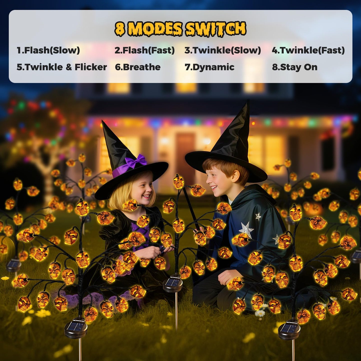 Evoio Halloween Outdoor Decorations Solar Lights - 8 Modes | 20 LED Skull Lights for Outside Halloween Decor, Skeleton Skull Lighting Stake for Garden, Patio, Yard, Lawn, Proch, Pathway Decorations