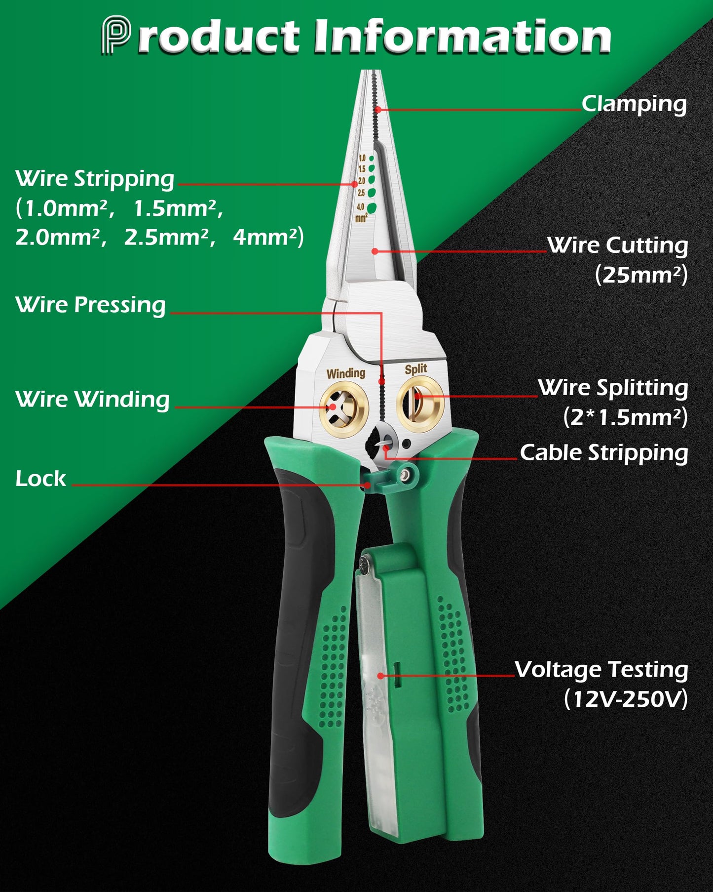 FAITIO 8 In 1 Wire Stripper with Voltage Tester, Wire Strippers/Crimper with Plier, Cutters, Splitting(12V-250V), Wire Stripping Tools for 10-18 AWG for Professional Electrician & DIY Tool