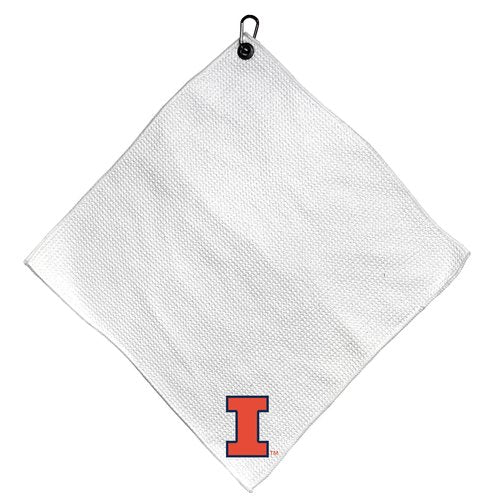 Team Golf NCAA Illinois Microfiber Towel - 15" X 15" (White) with Carabiner Clip, Premium Microfiber with Deep Waffle Pockets - Superior Water Absorption and Quick Dry Golf Cleaning Towel