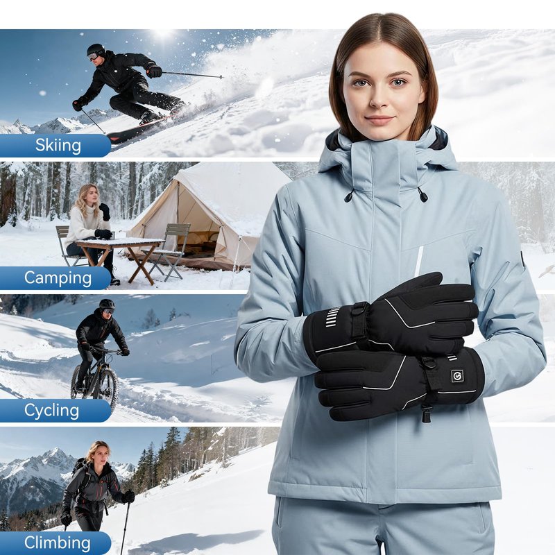SNOWYES Heated Ski Gloves for Men & Women, 4000mAh Rechargeable Electric Gloves, Waterproof Windproof Touchscreen Winter Hand Warmers for Skiing, Hiking, Cycling & Camping