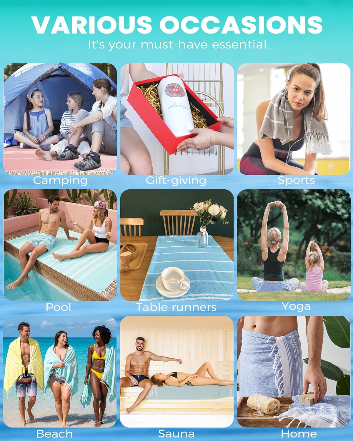 Skiennix Turkish Beach Towel - Quick Dry, Sand-Free, Oversized & Lightweight for Pool or Vacation