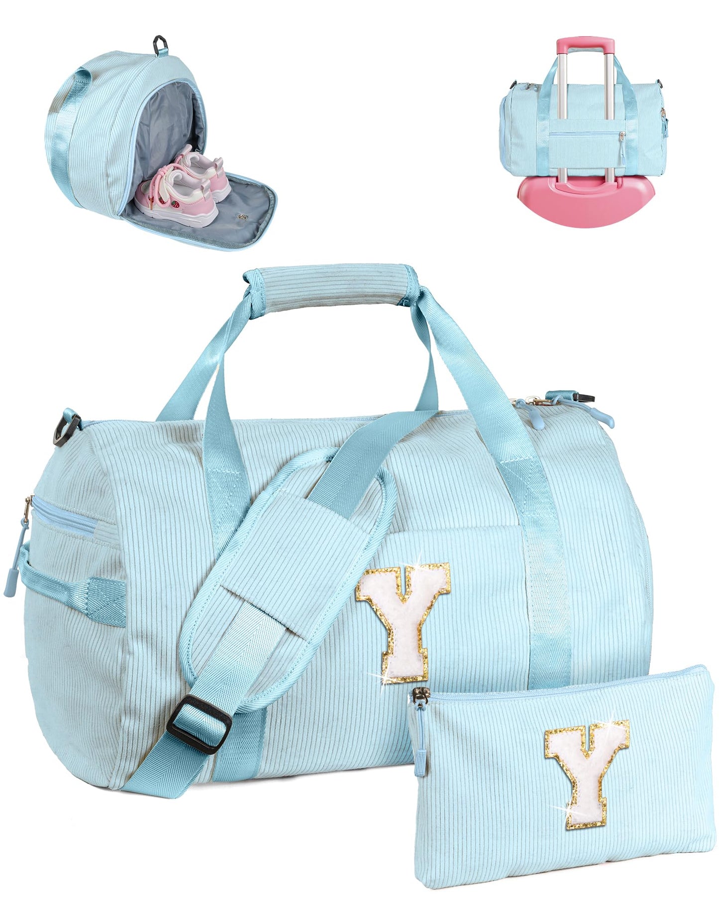 Vogewood Teen Girl Gifts Trendy Stuff, Girls Gym Bag, Kids Personalized Dance Bags with Shoe Compartment, Customized Travel Duffle with Toiletry Bag, Birthday Gift for Daughter (Letter J)