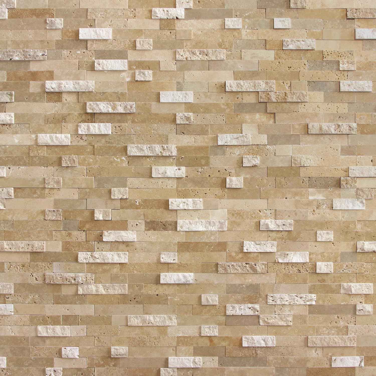 Peel and Stick 3D Stone Mosaic Tiles - 12x11" Self-Adhesive Backsplash for Kitchen & Bathroom - 5 Sheets, Mixed Tan