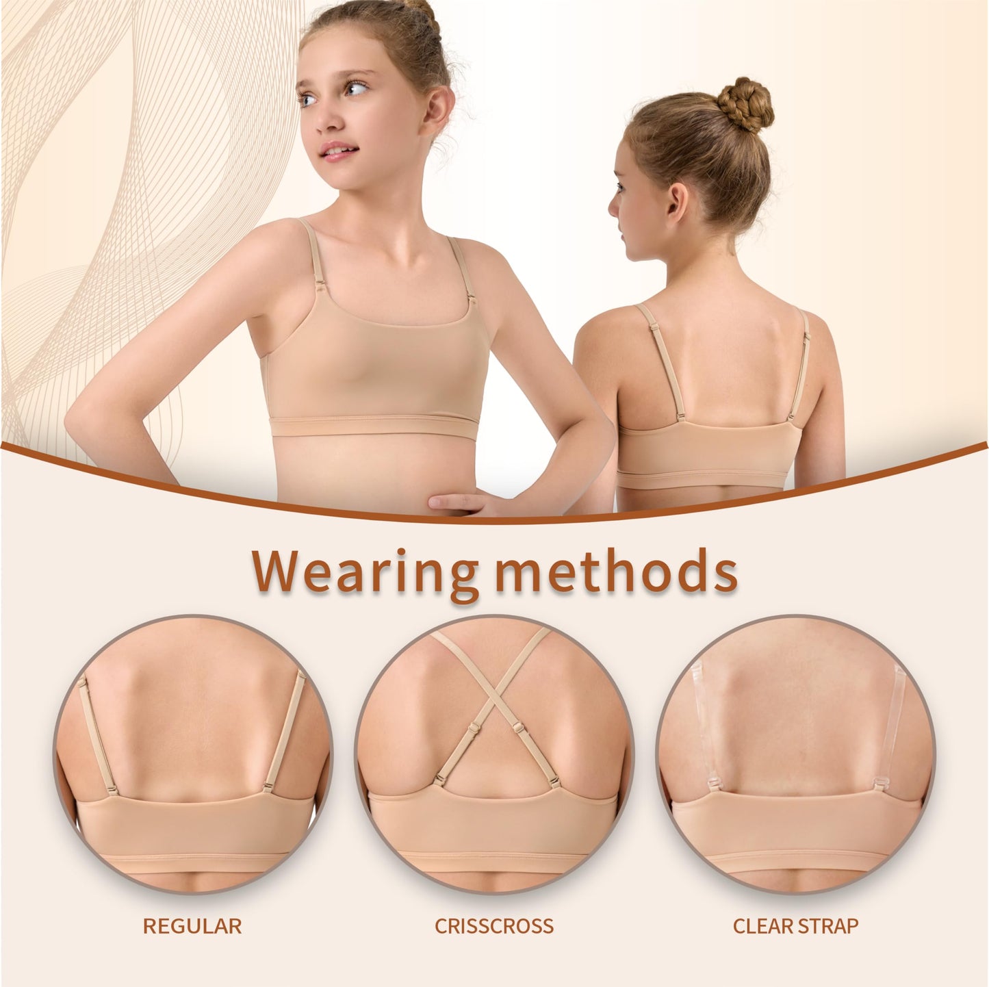 Sanstrong Dance Gymnastic Ballet Sport Bras for Girls Seamless Nude Trainning Sport Underwear Bra for Children Teens