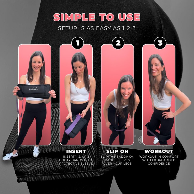 BADONKA Band Protective Sleeves + 3 Latex Booty Bands - Glute & Leg Resistance Bands for Women & Men - Resistance Levels (Medium/Heavy/X-Heavy)