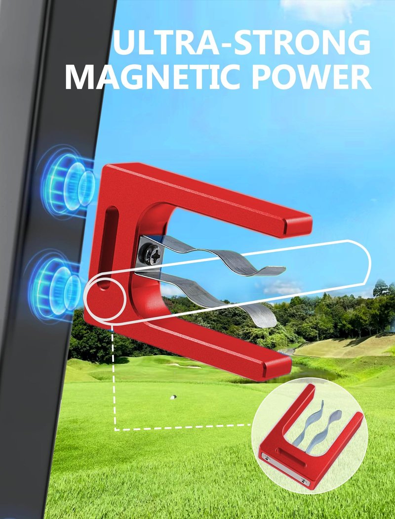 2-Pack Magnetic Holder for Golf Cart, Aluminum Alloy Golf Cart Hold 30-80 Rings, Clip with Strong Magnet, Golf Cart Accessories, Golf Gifts for Men, Husband, Boyfriend, Dad, White Elephant Gift - Red