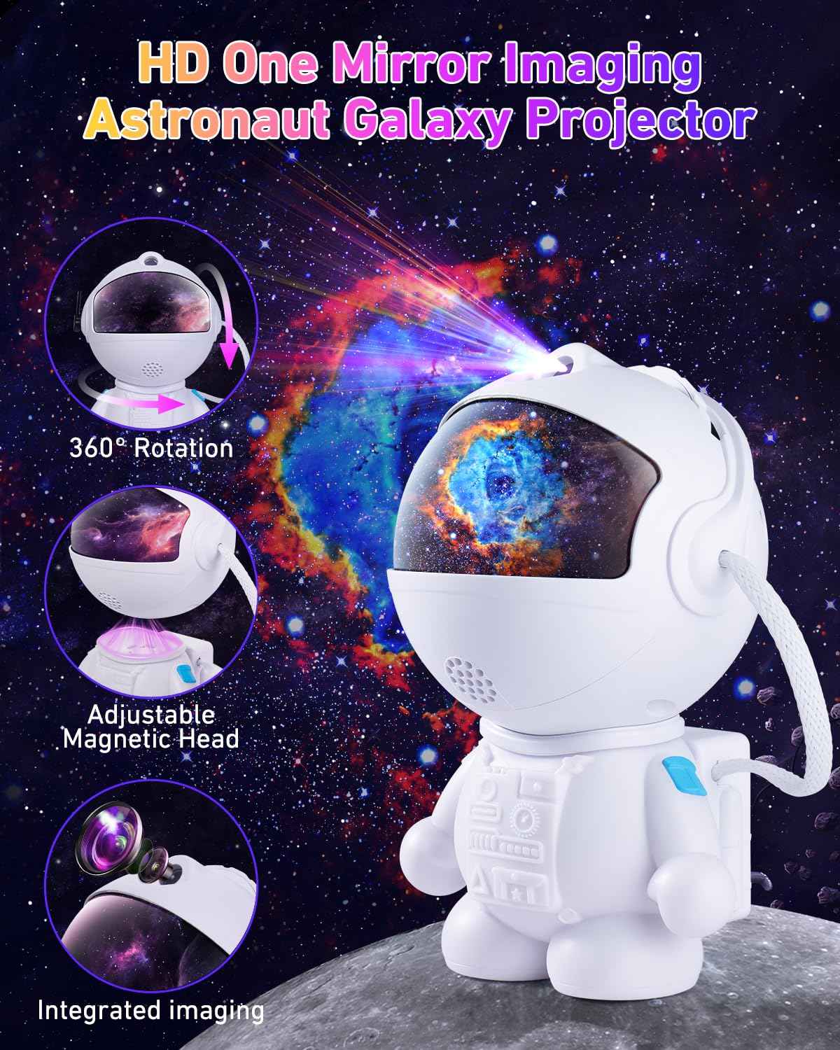 Astronaut Galaxy Projector,Star Projector with 12 Space Films,Galaxy Projector for Bedroom with Timer and 360°Rotating Magnetic Head,Planetarium projectors is Suitable for Kids and Adults (White)