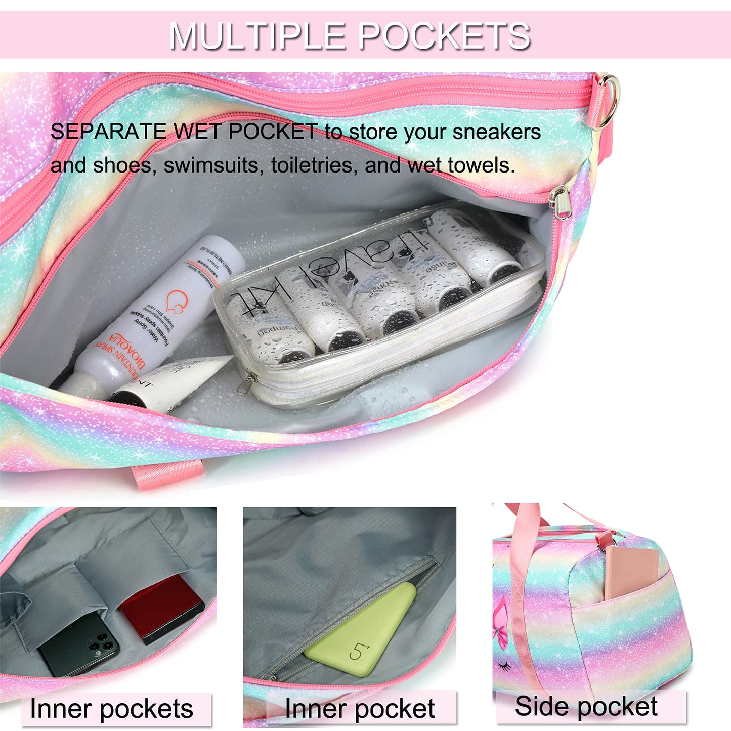 Octsky Sports Gym Bag Teens Dance Bag Gymnastics Bag Women Weekender Bag with Shoe Compartment and Wet Pocket