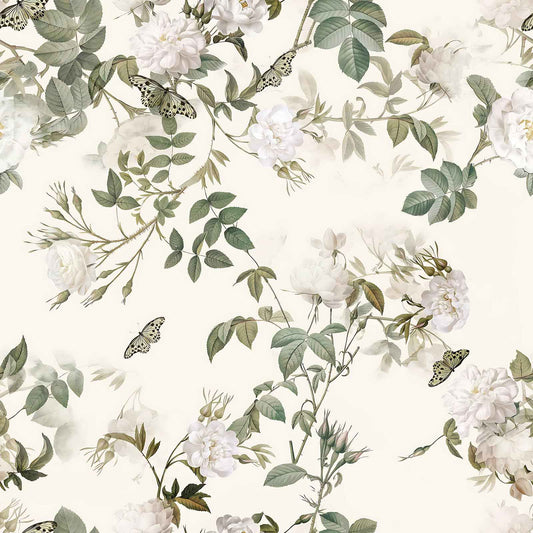 Wudnaye Vintage Floral Peel and Stick Wallpaper Beige Flower Contact Paper16.9’’×196’’Green Leaf Self Adhesive Removable Wallpaper Floral Rose Wall Paper Waterproof for Bathroom Bedroom Cabinets Decor