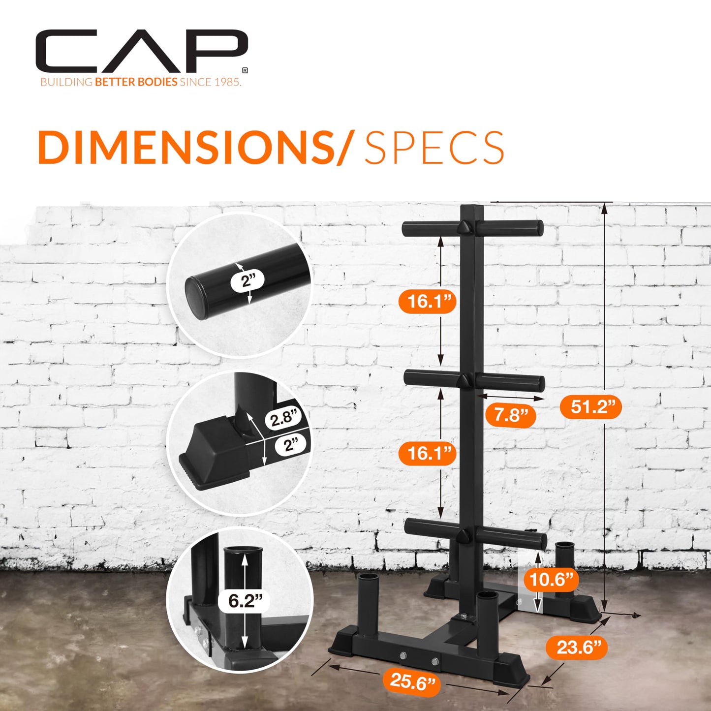 CAP 190 lb Economy Speckled Olympic Bumper Plate Set with Storage Rack, 2-Inch Olympic Plates, Medium Bounce Rubber Weight Plates with Steel Hub, 6 Weight Posts & 4 Barbell Holders for Weightlifting, Strength Training & Home Gym Workouts