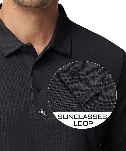 MAGCOMSEN Men's Quick Dry Tactical Polo Shirt - Performance Long Sleeve Pique Jersey Golf Shirt