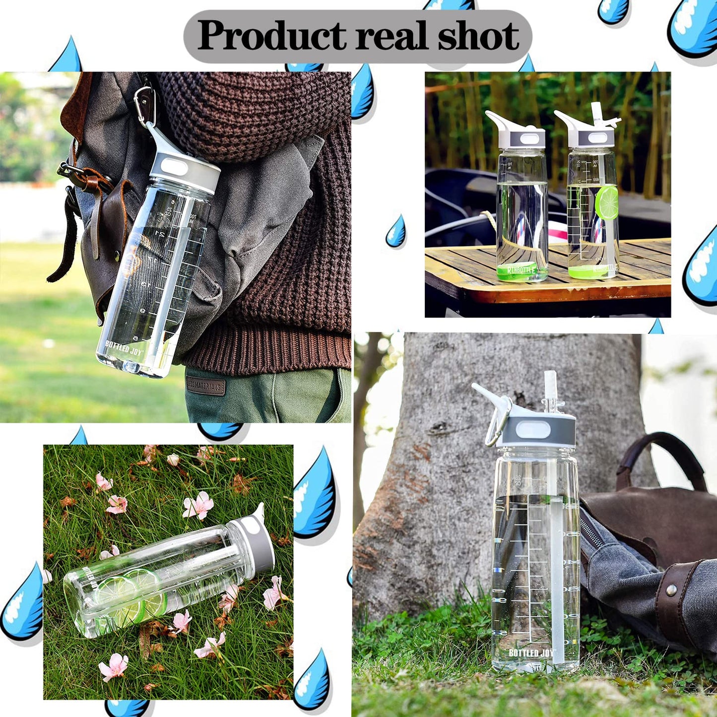 Water Bottle with Silicone Straw, 32oz/1L BPA-Free Motivational Tritan Water Bottle, Food Grade Bottle with Time Marker Bottled Joy Sports Jug, Leakproof Buckle Drinking Bottles for Fitness, Outdoor