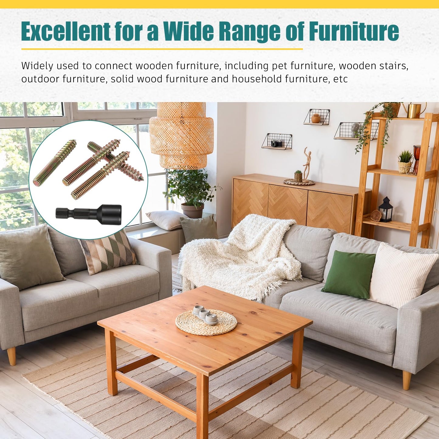 Hicarer 20 Pack 1/4-20 x 3 Inch Hanger Bolts Double Headed Bolts with Driver Self Tapping Screw Threaded Rod Screws for Furniture Double Headed for Wood Furniture Joint