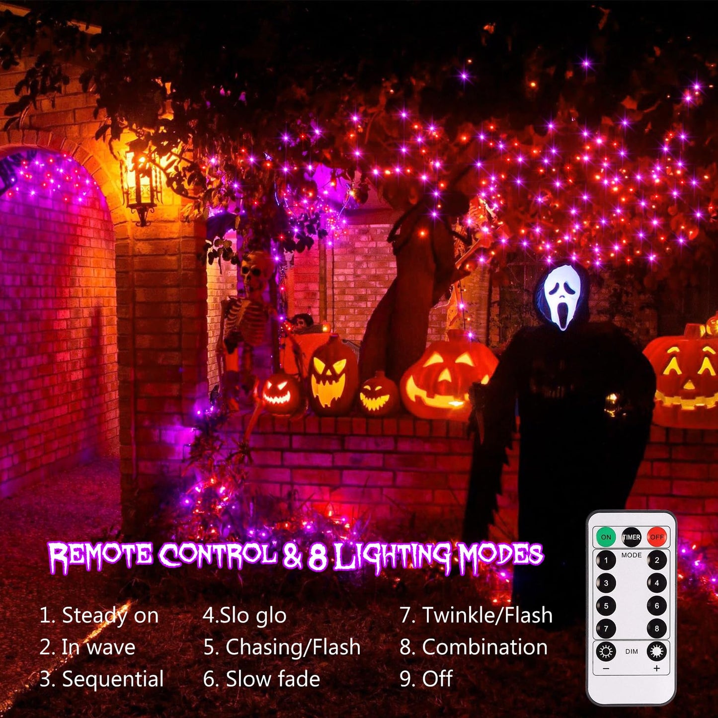 ZAIYW Halloween Fairy Lights Battery, 4 Pack 16.5Ft 50 LED Fairy Lights with Remote Control Timer 8 Modes, Black Copper Wire Twinkle Lights for Indoor Outdoor Halloween Decor (Purple Orange)