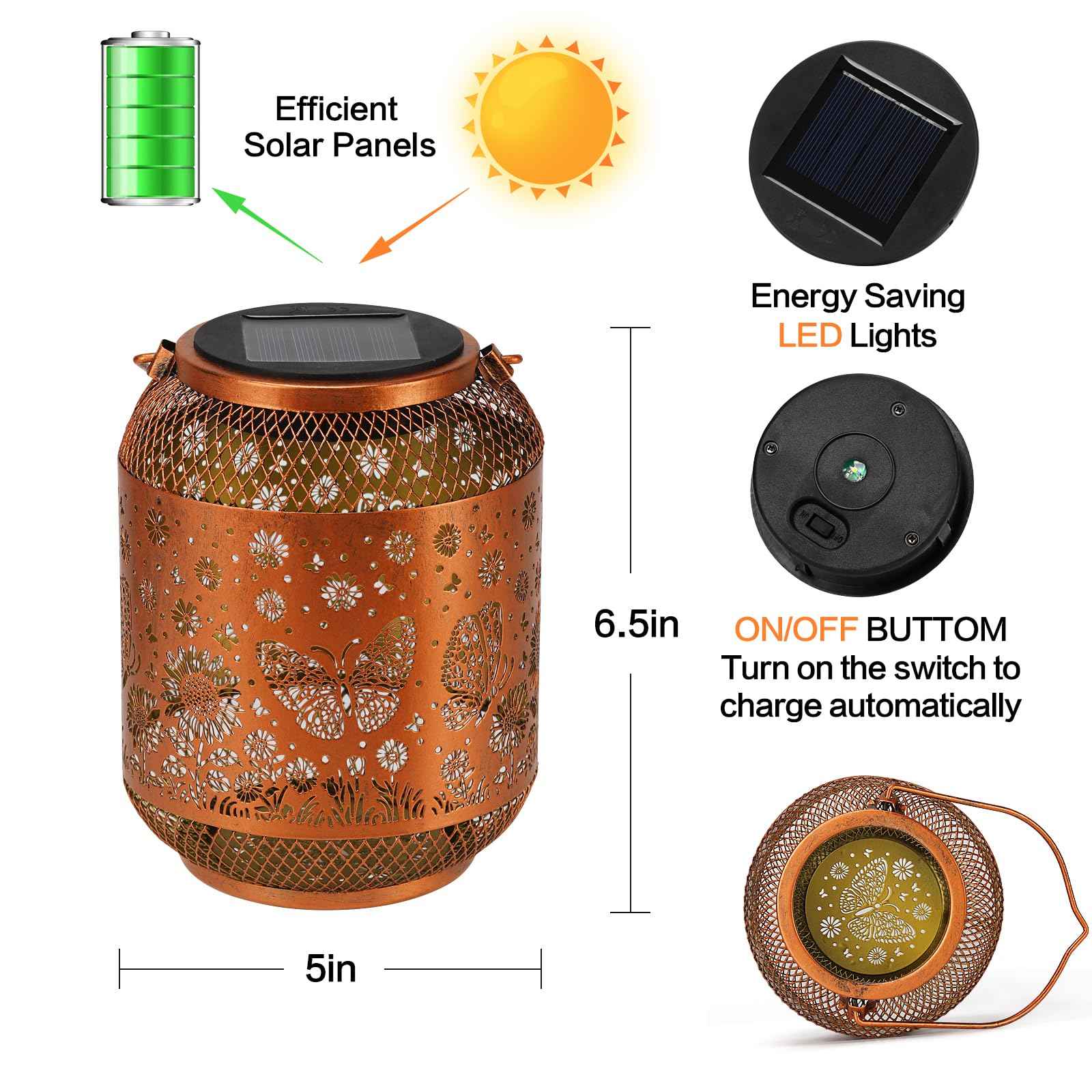 Solar Lanterns Outdoor Waterproof Butterfly Garden Decor Birthday Gifts for Women Mom Grandma Hanging Solar Lights Metal Decoration Outside for Yard, Patio, Backyard, Porch, Pathway