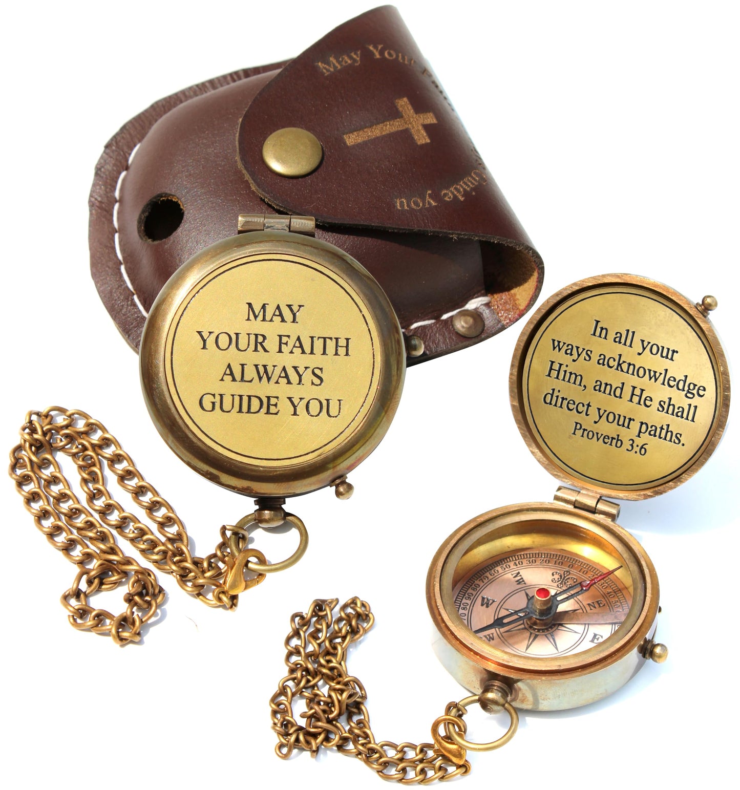 May Your Faith Always Guide You Engraved Working Compass with Leather Case Compass Religious Gift for Men & Women - Baptism, Confirmation, Communion Compass for Boys Graduation Gift