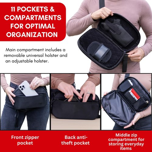 Concealed Carry Fanny Pack & Sling Bag for Men & Women – Tactical Crossbody EDC Waist Bag with Two Removable Holsters, CCW Fast-Access Interior & Multiple Organizer Pockets for Travel & Outdoor Use