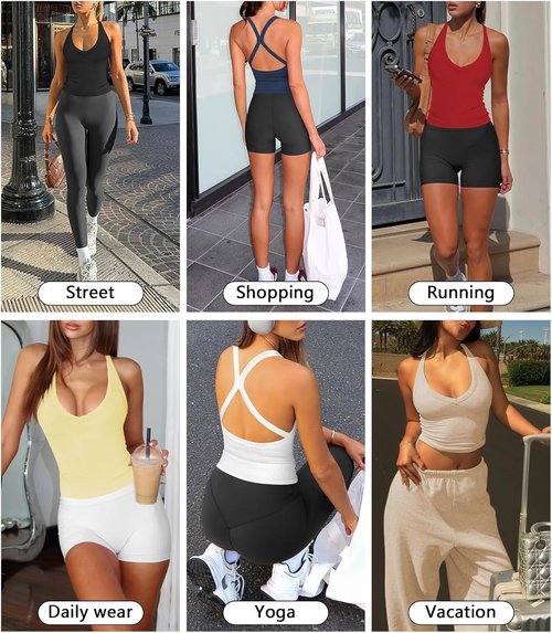 Hragc Women's Halter Workout Tank Top - Plunge V-Neck, Racerback, Fitted Ribbed Design